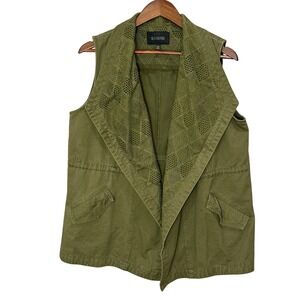 Blu Pepper Olive Green Crochet Collar Utility Vest Sleeveless Layering Large